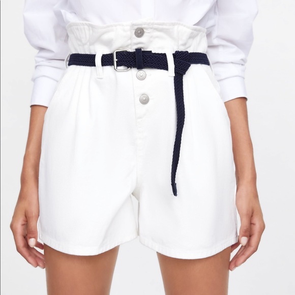 Zara Belted Paperbag White Shorts - Picture 2 of 6